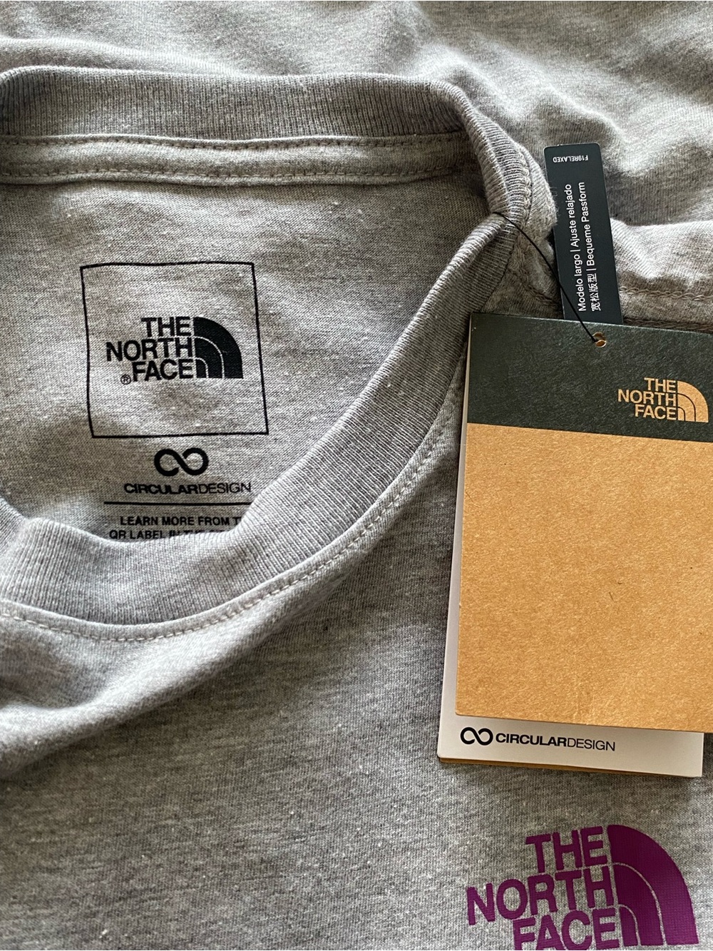 The North Face Women's Light Gray Crewneck Tee with Pink Logo - Picture 2 of 5